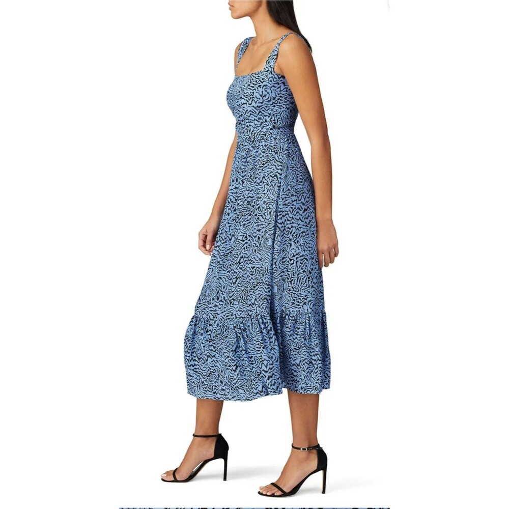 HVN Olympia Silk Gown Blue Abstract Zebra Dress Size 0 Luxury MSRP $675 Designer